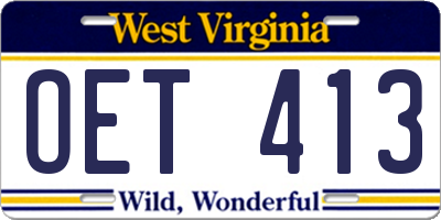 WV license plate OET413