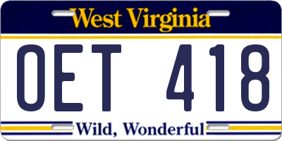 WV license plate OET418