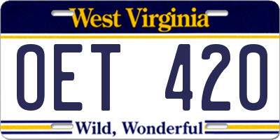 WV license plate OET420