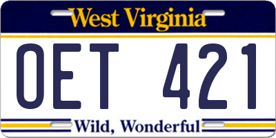 WV license plate OET421