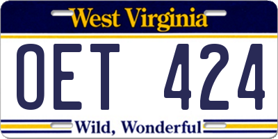 WV license plate OET424
