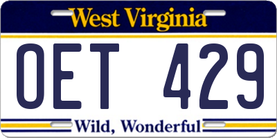 WV license plate OET429