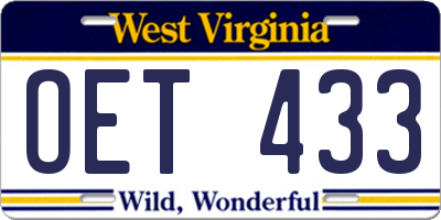 WV license plate OET433