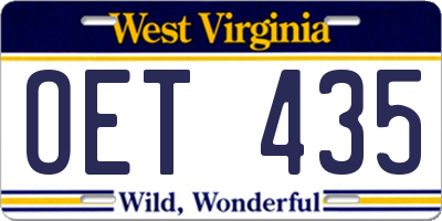 WV license plate OET435