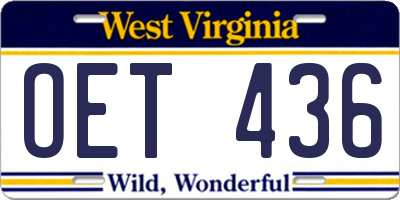 WV license plate OET436