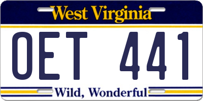 WV license plate OET441