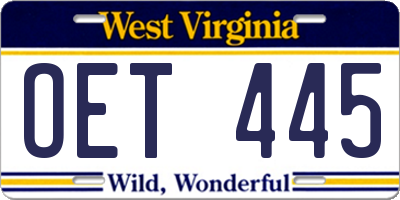 WV license plate OET445