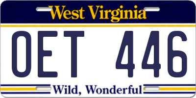 WV license plate OET446