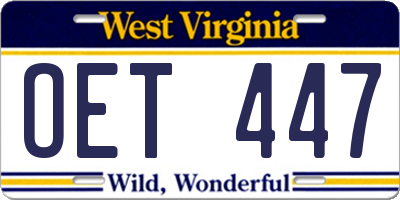 WV license plate OET447