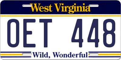 WV license plate OET448