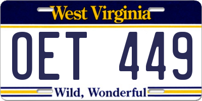 WV license plate OET449