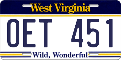 WV license plate OET451