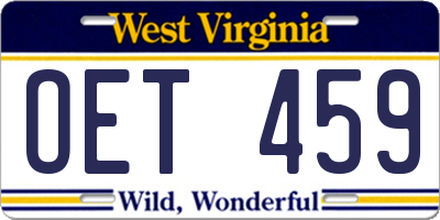 WV license plate OET459