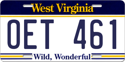 WV license plate OET461