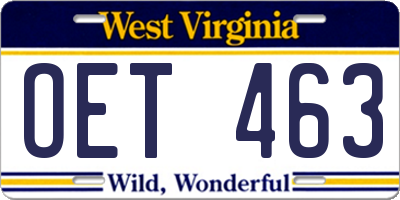 WV license plate OET463