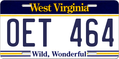 WV license plate OET464