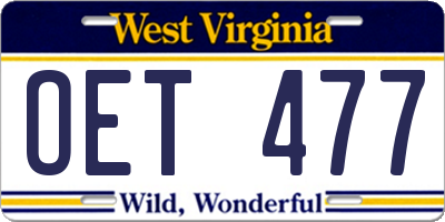 WV license plate OET477