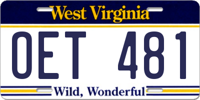 WV license plate OET481