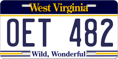 WV license plate OET482