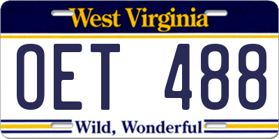 WV license plate OET488