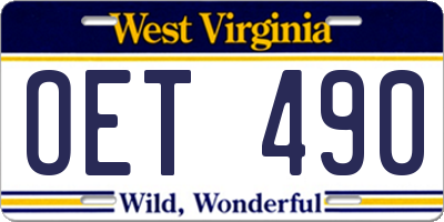 WV license plate OET490