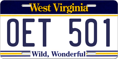 WV license plate OET501