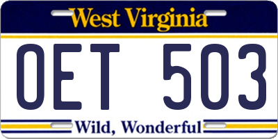 WV license plate OET503