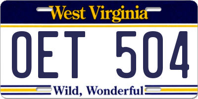 WV license plate OET504