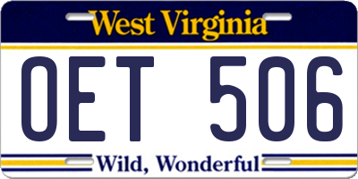 WV license plate OET506