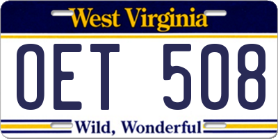 WV license plate OET508