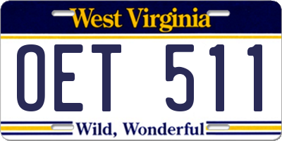 WV license plate OET511