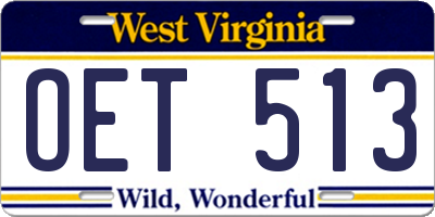 WV license plate OET513