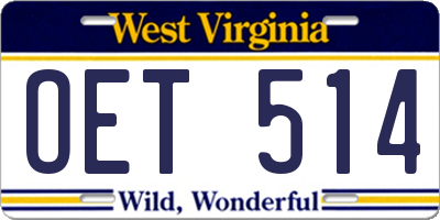WV license plate OET514