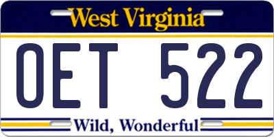 WV license plate OET522