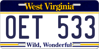 WV license plate OET533