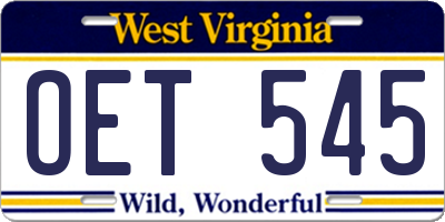 WV license plate OET545