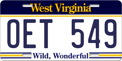 WV license plate OET549
