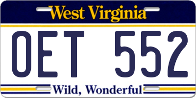WV license plate OET552