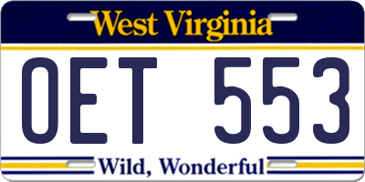 WV license plate OET553