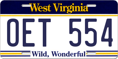 WV license plate OET554