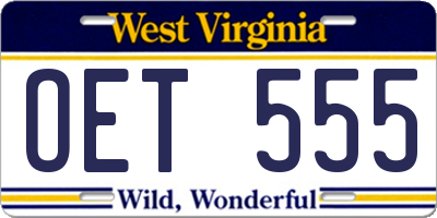 WV license plate OET555