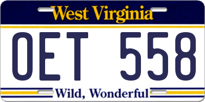 WV license plate OET558