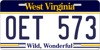 WV license plate OET573