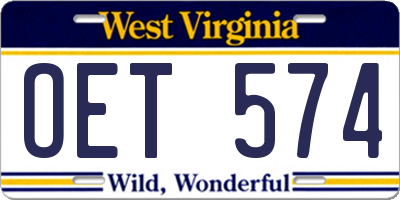 WV license plate OET574