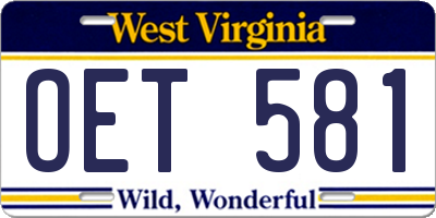 WV license plate OET581