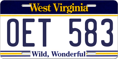 WV license plate OET583