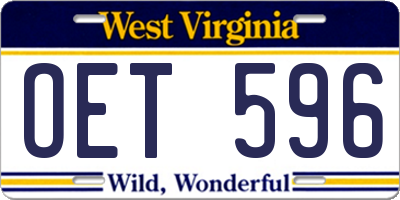 WV license plate OET596