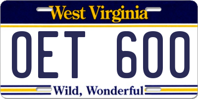 WV license plate OET600
