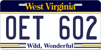 WV license plate OET602
