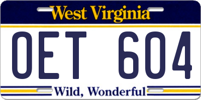 WV license plate OET604